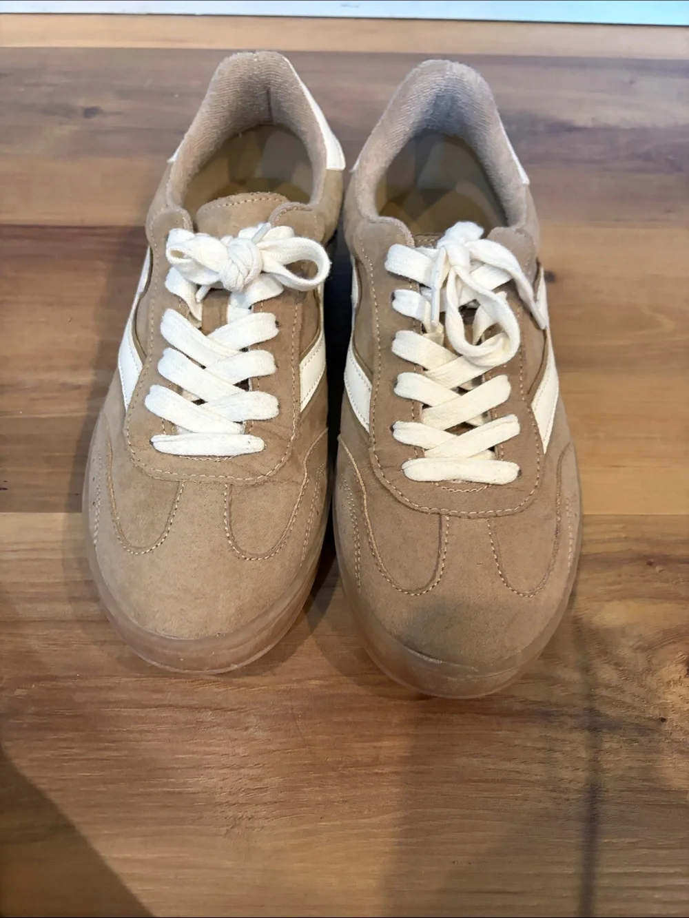 Madden Girl Tan Suede Sneakers with Cream Accents